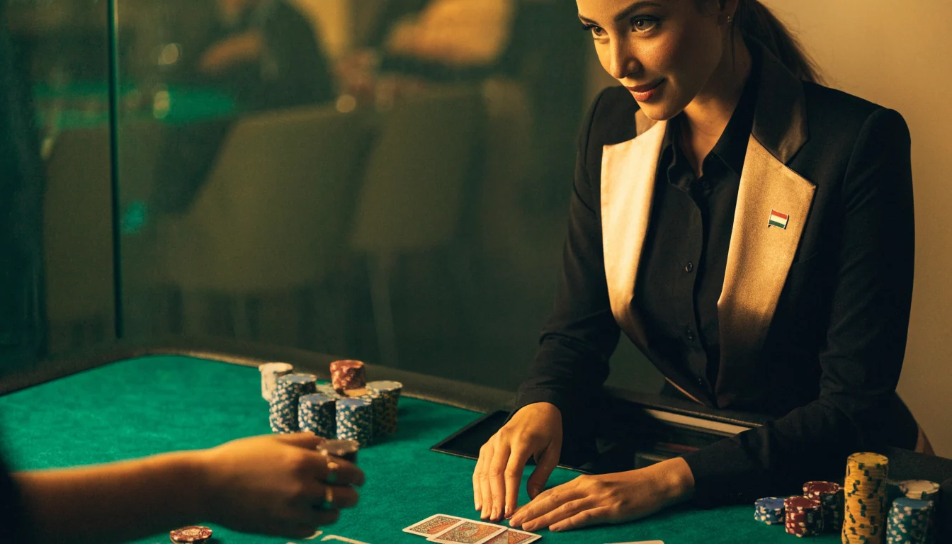 Élő osztós blackjack stúdió meleg, elegáns atmoszférával